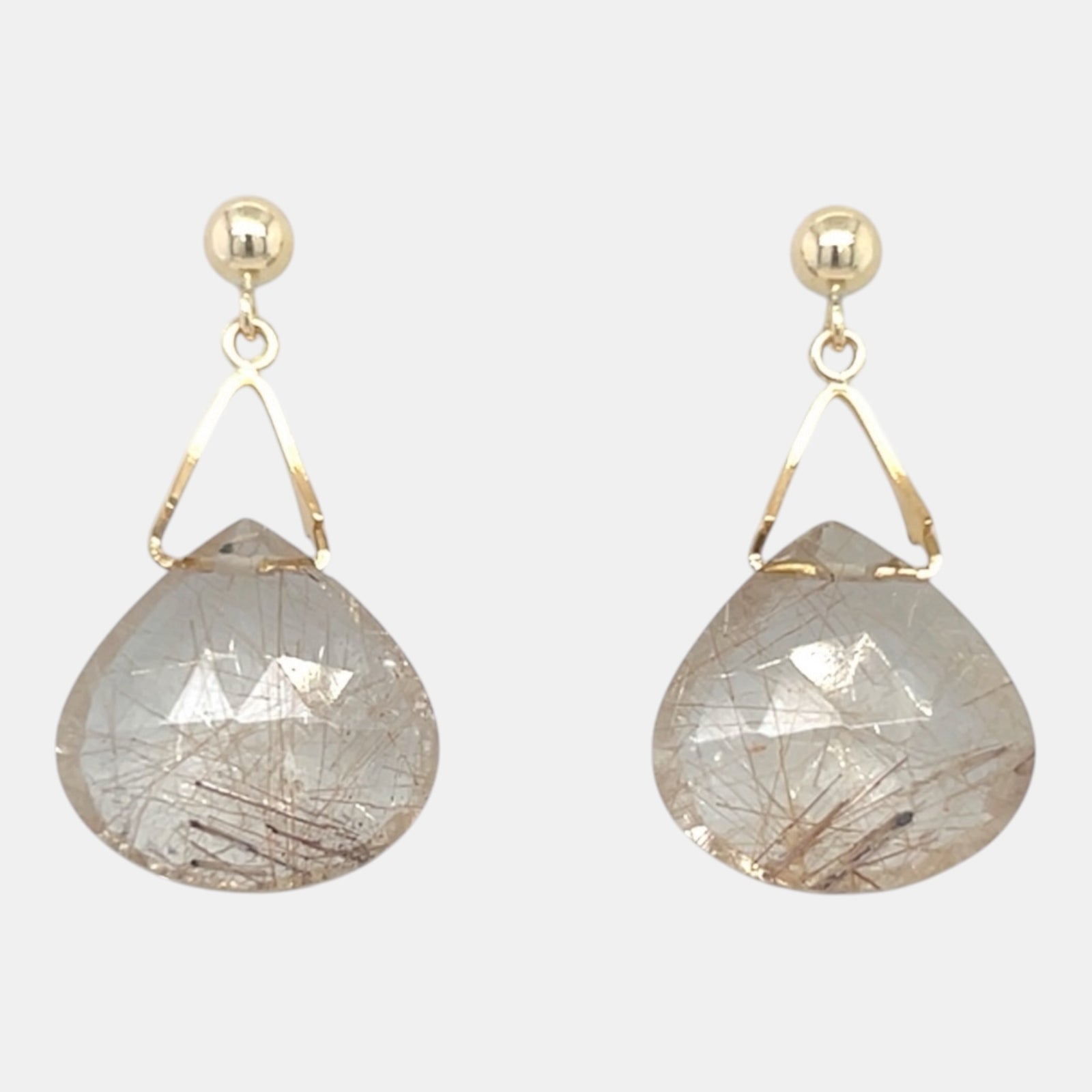 Faceted bronze rutilated quartz drop earrings with gold-filled posts
