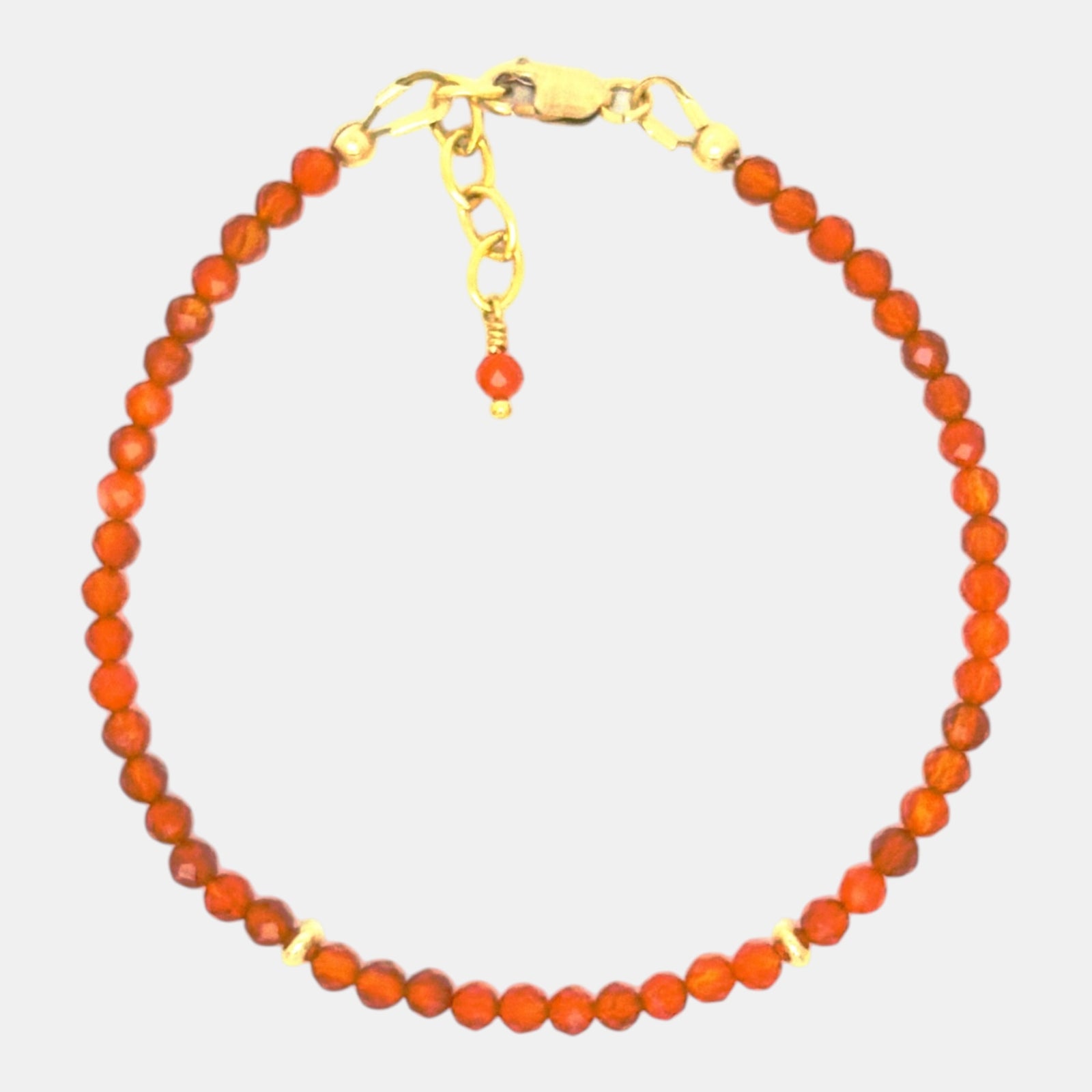 Faceted deep orange carnelian gemstone bracelet with gold-filled accents and lobster clasp