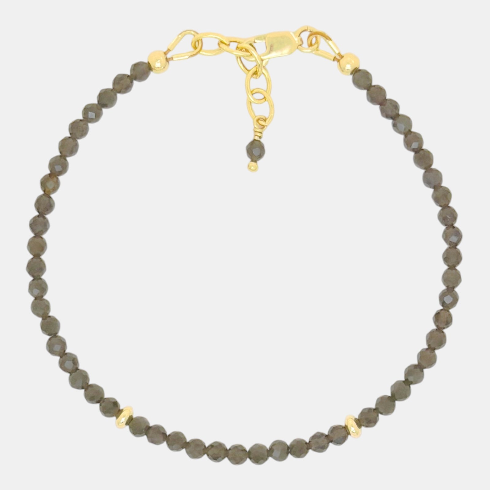Faceted dark gray moonstone bracelet with gold-filled accents and lobster clasp