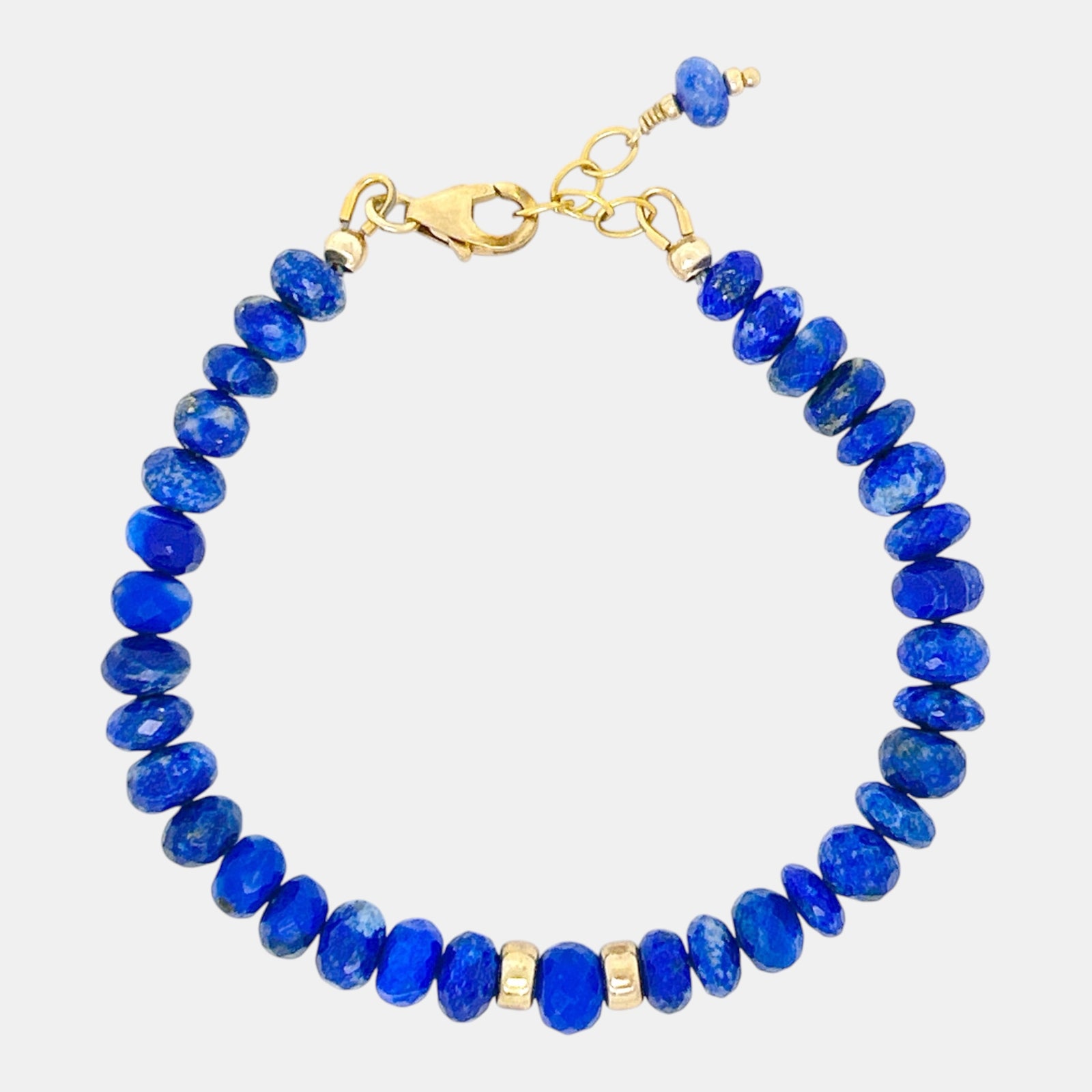 Faceted lapis lazuli gemstone bracelet with gold-filled rondelles and lobster clasp