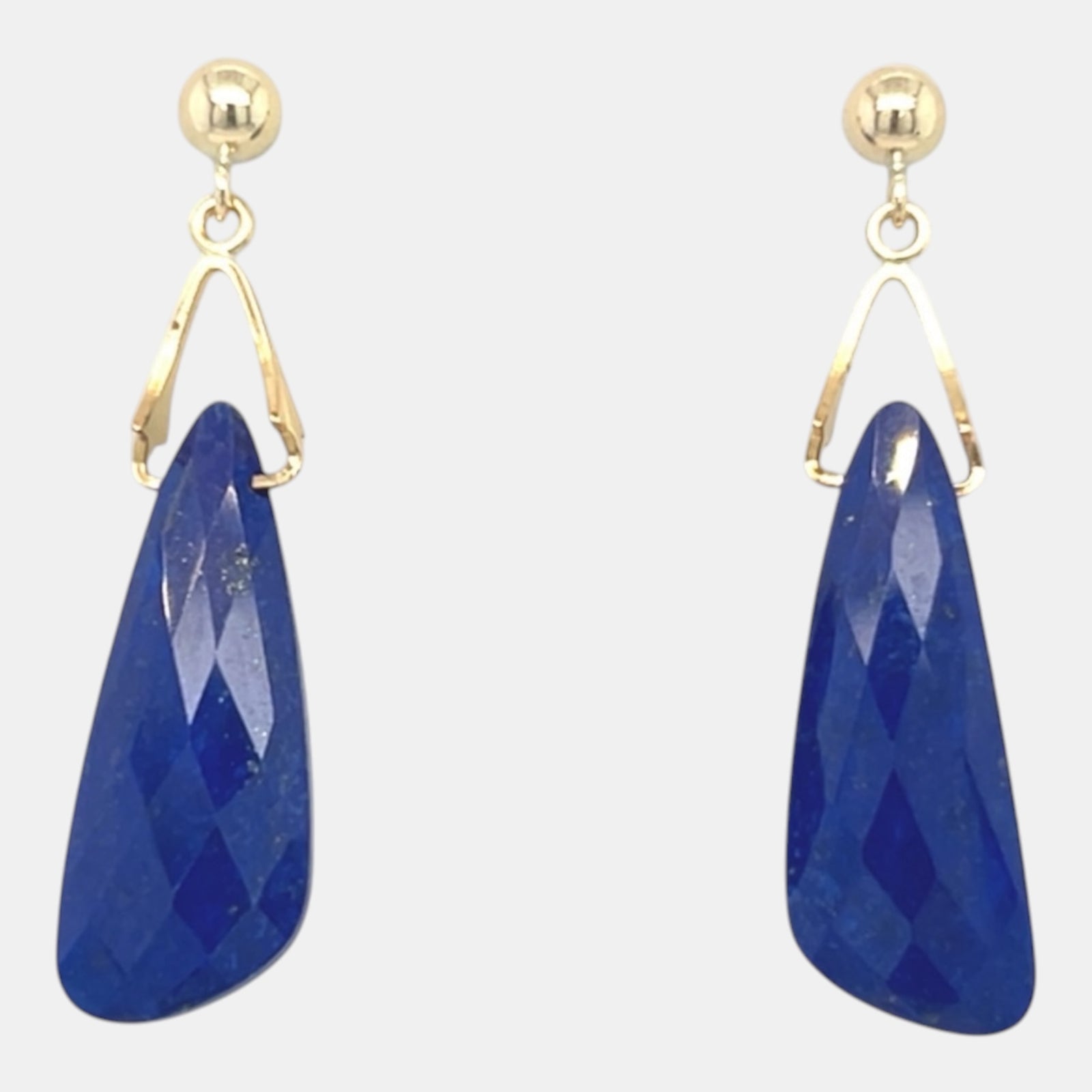 Faceted blue lapis lazuli long drop earrings with gold-filled posts