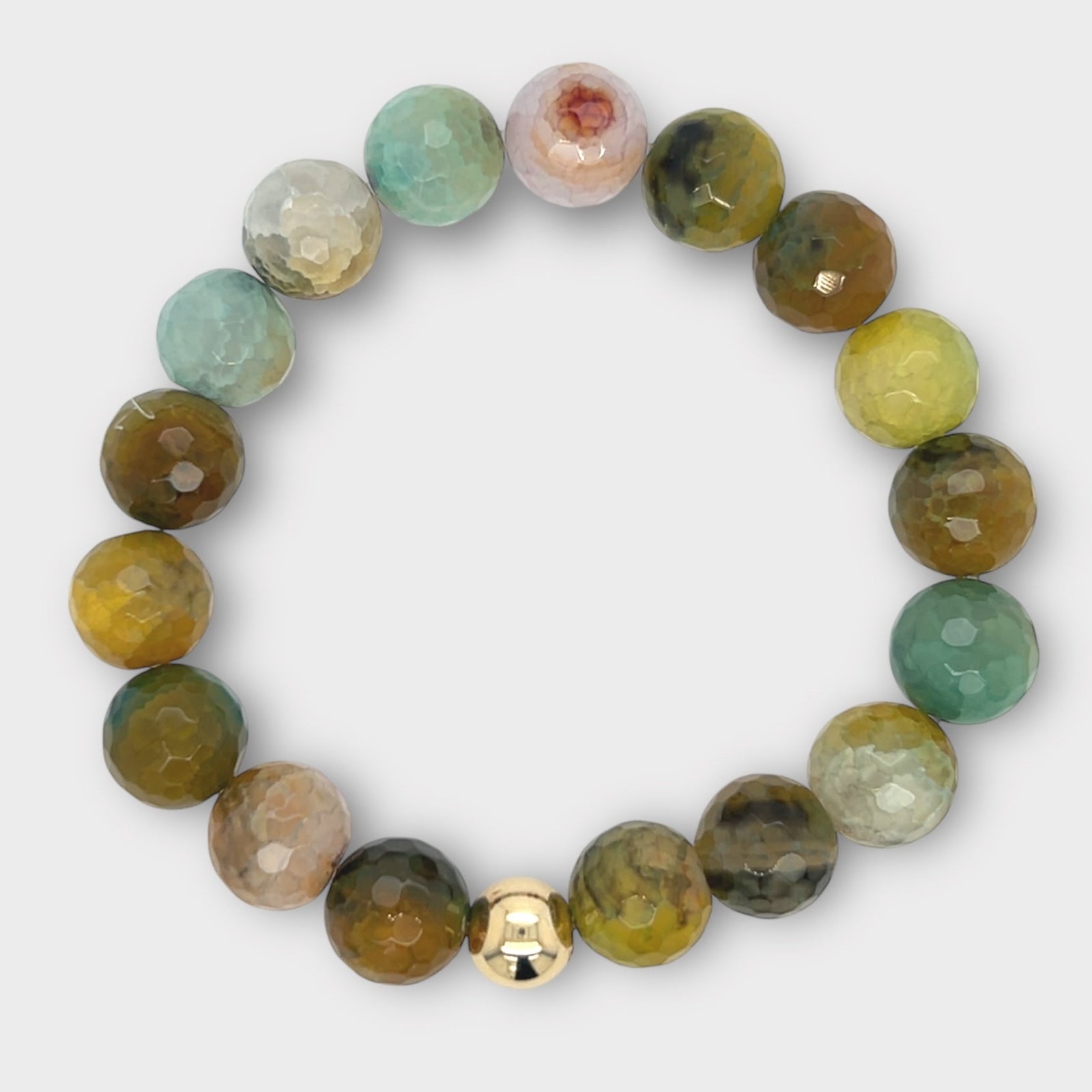 Faceted multicolor agate stretch bracelet with 14K gold-filled accent bead