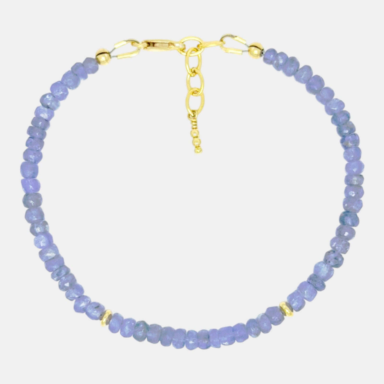 Faceted tanzanite gemstone bracelet with gold-filled accents and lobster clasp