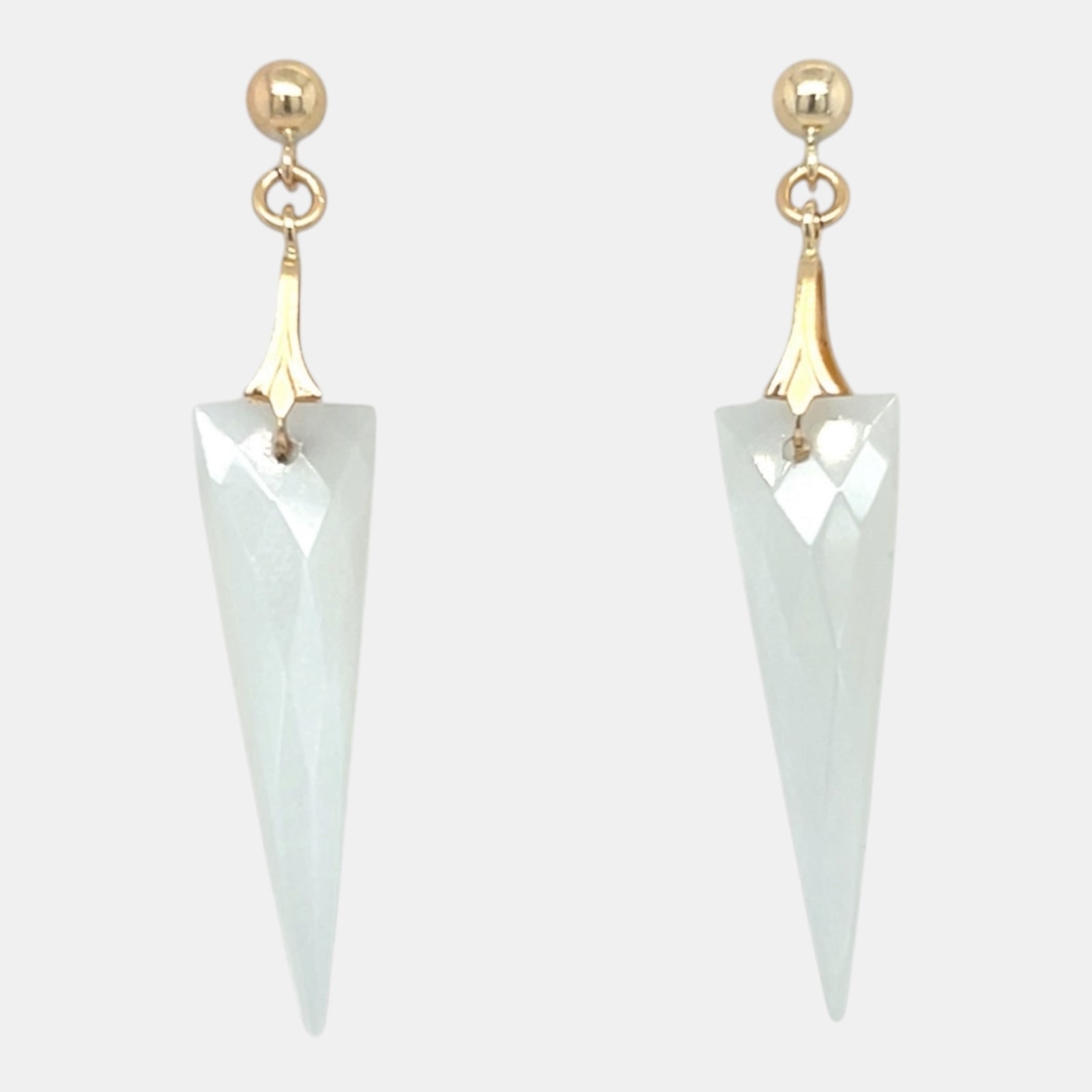 Faceted white moonstone long drop earrings with gold-filled posts