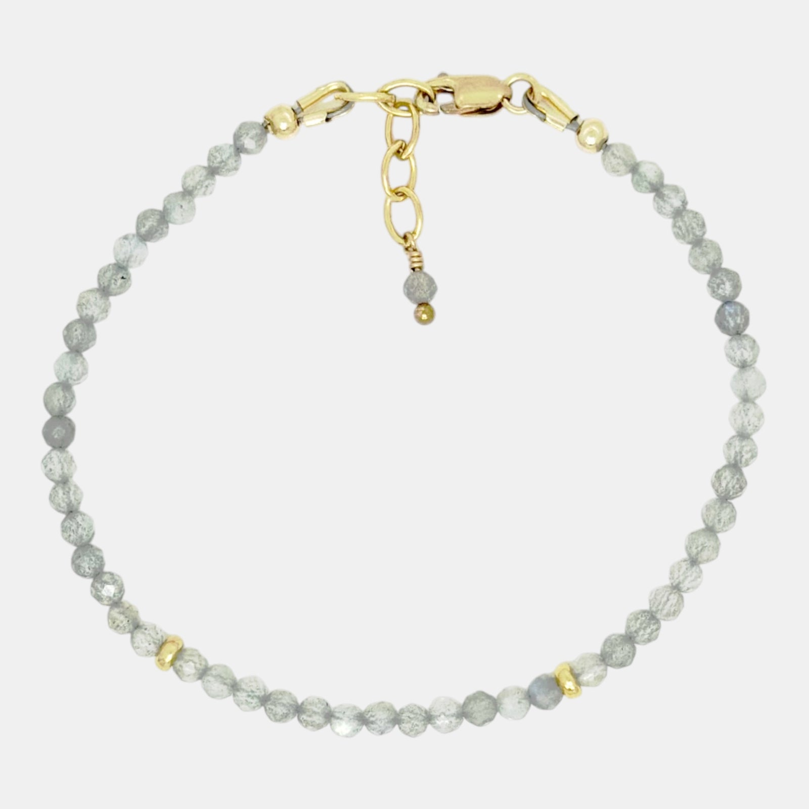 Natural faceted labradorite bracelet with gold filled accents and lobster clasp