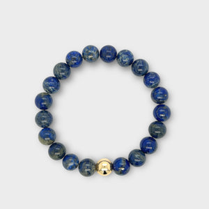 Natural lapis lazuli slip-on bracelet with gold filled center bead