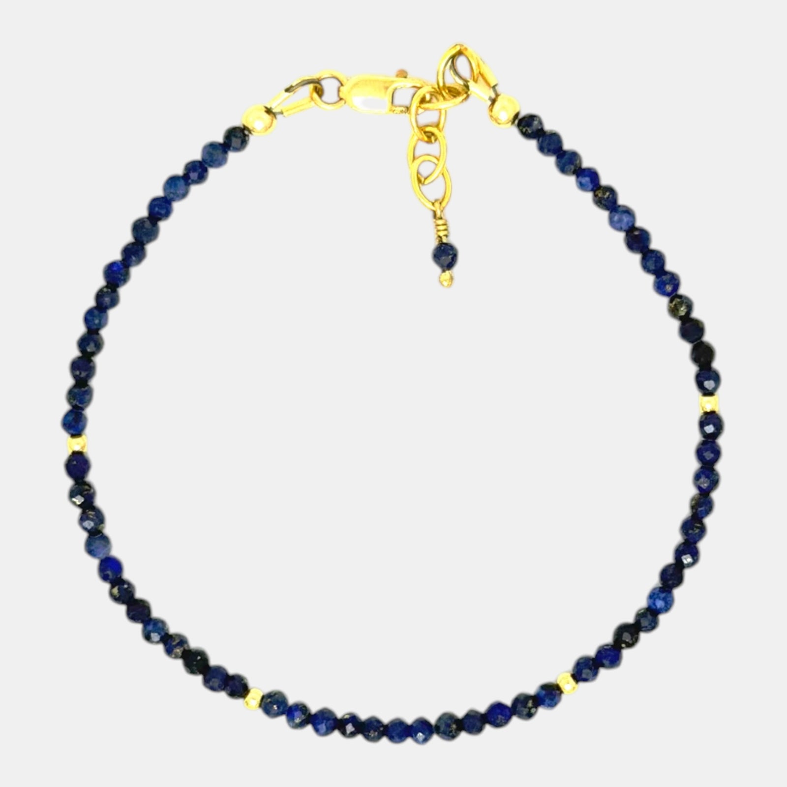 Micro faceted lapis lazuli bracelet with 2.6 mm gemstones and gold filled accents
