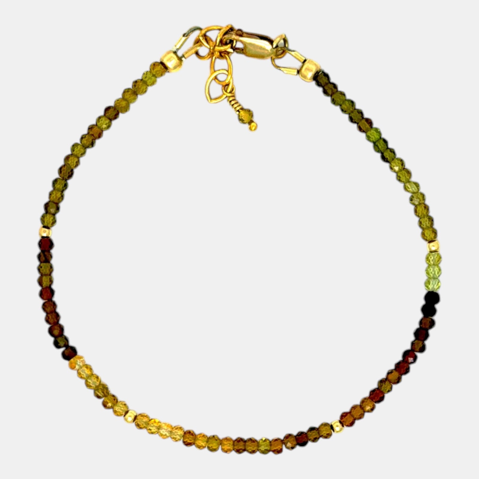 Natural multicolor tourmaline bracelet with 2.5 mm micro faceted beads and gold filled accents