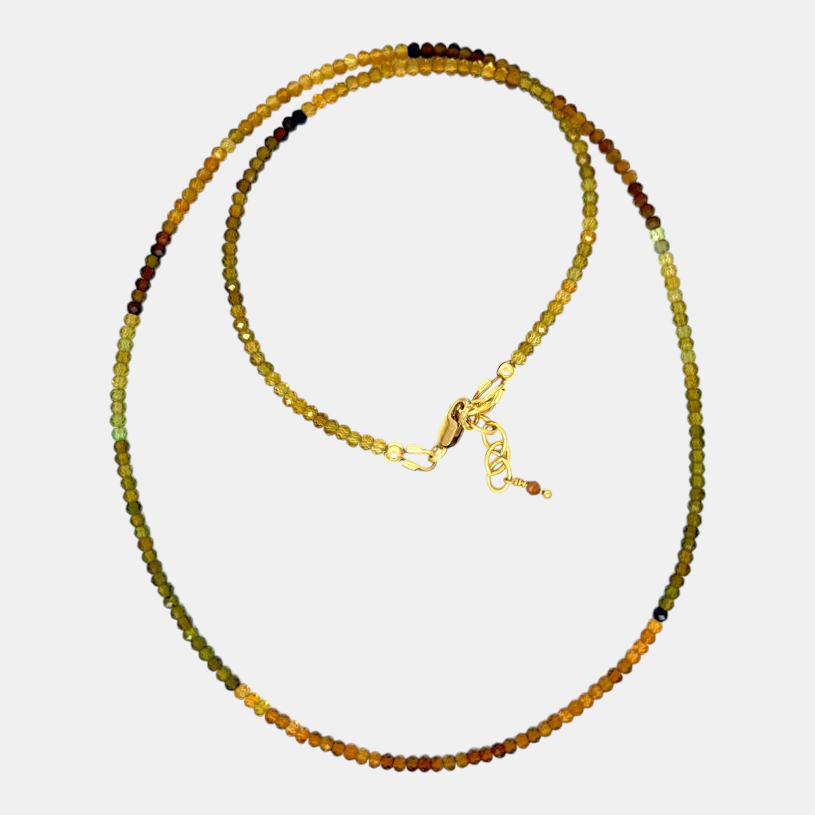 Micro faceted multicolor tourmaline necklace with 2.5 mm gemstones and gold-filled clasp