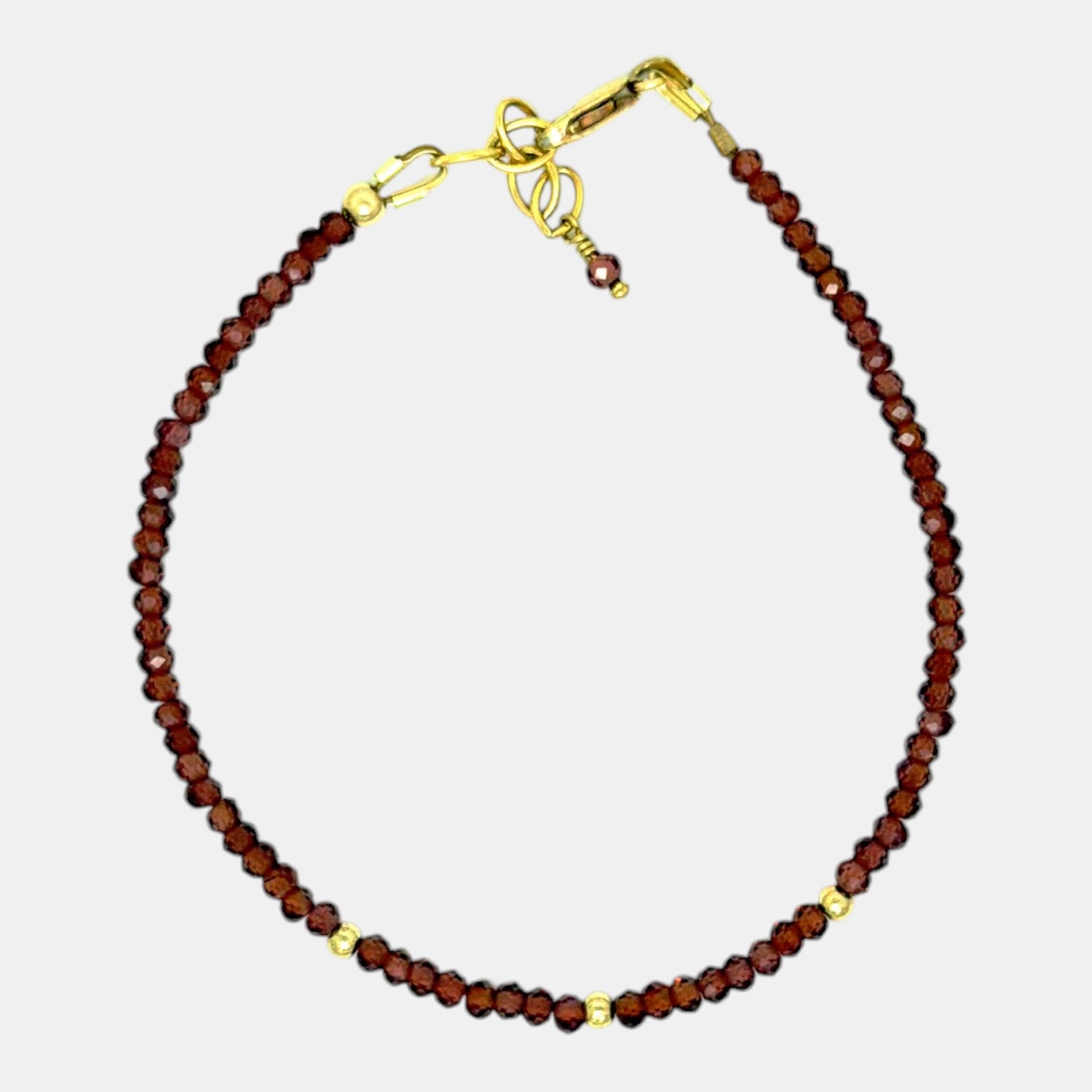 Micro faceted rhodolite garnet bracelet with 2.8 mm gemstones and gold filled accents

