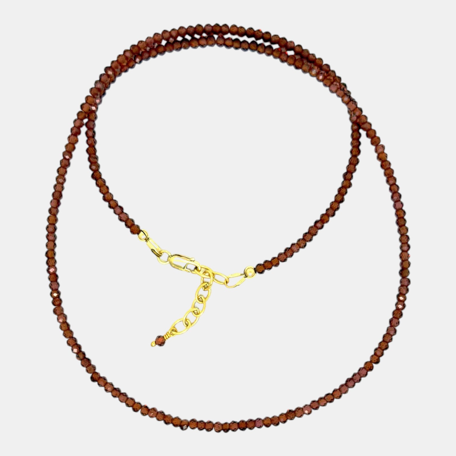 Micro faceted rhodolite garnet necklace with 2.8 mm gemstones and gold filled clasp