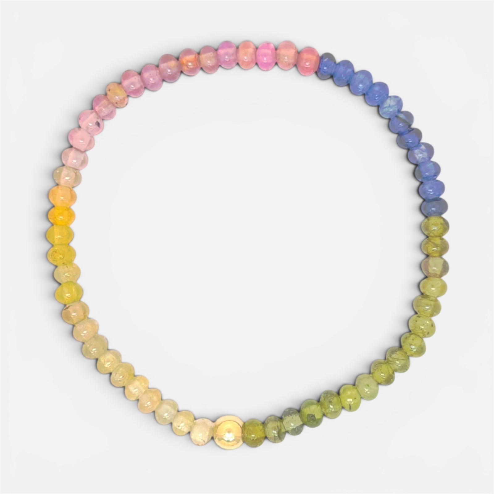 Multicolor sapphire slip-on bracelet with smooth natural sapphire beads and gold-filled or sterling silver accent bead