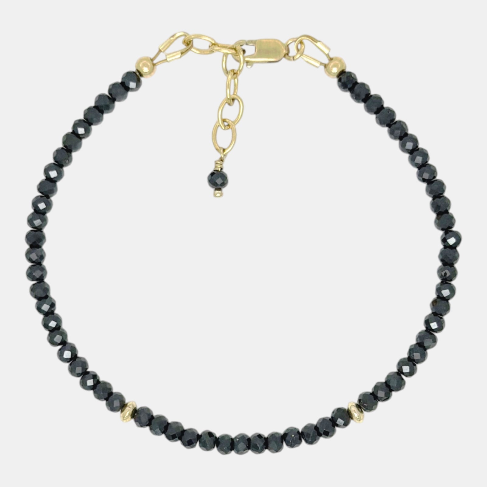 Natural black spinel bracelet with gold-filled accent beads.