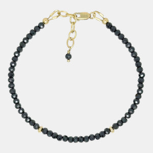 Natural black spinel bracelet with gold-filled accent beads.
