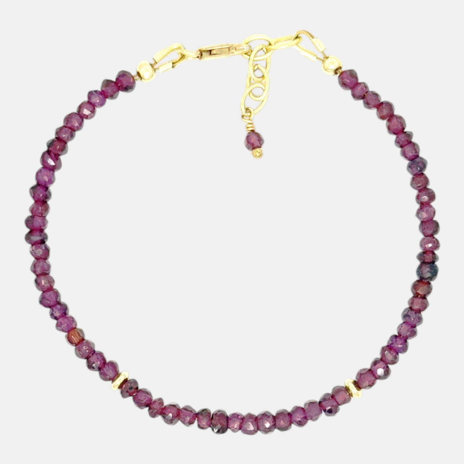 Natural deep red garnet bracelet with faceted beads and gold-filled accents
