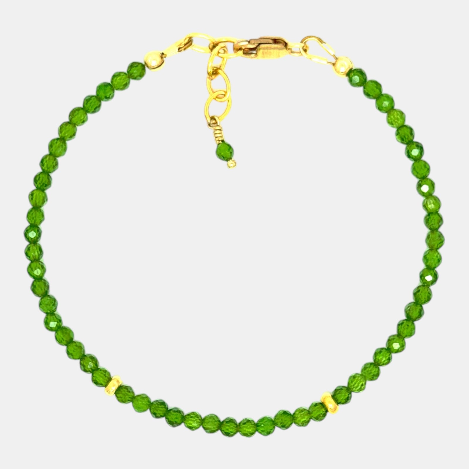 Natural green tourmaline bracelet with faceted beads and gold-filled accents