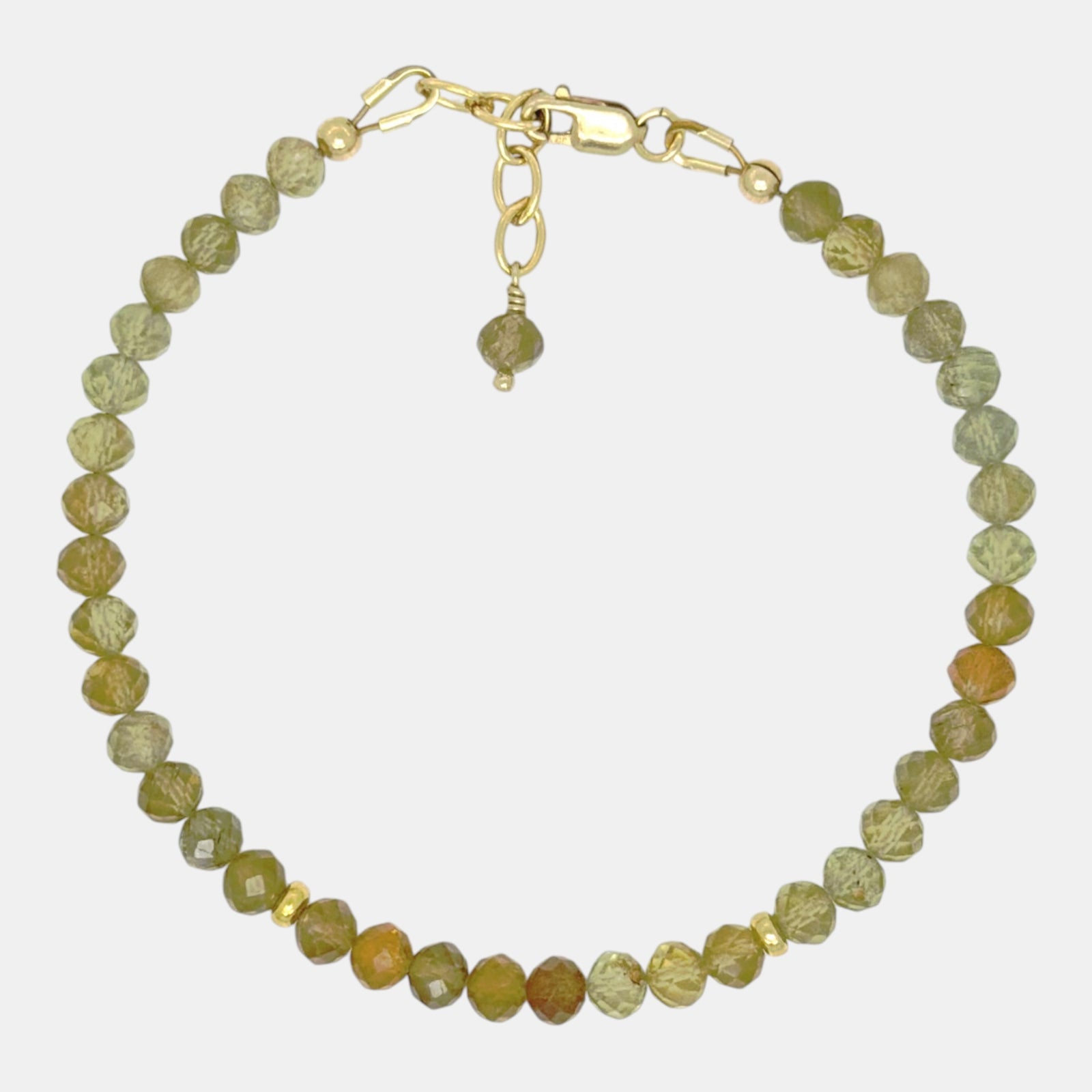 Natural grossular garnet bracelet with faceted green beads and gold-filled accents