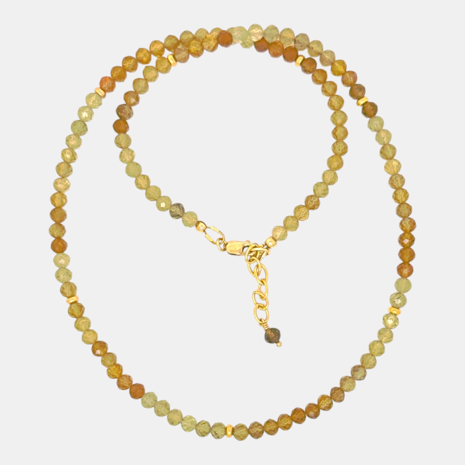 Natural grossular garnet necklace with faceted green beads and gold-filled accents