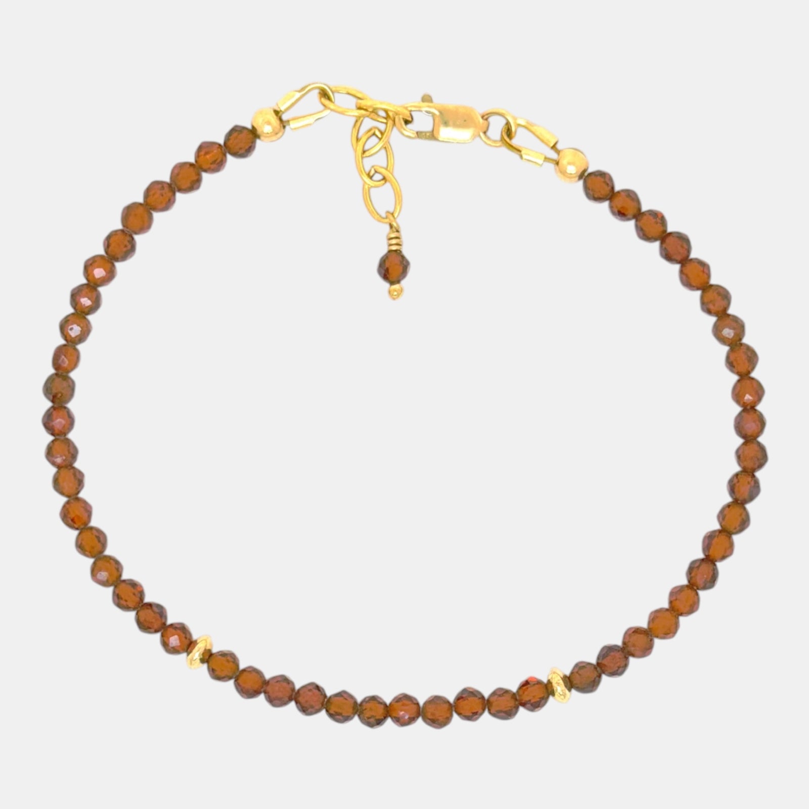 Natural hessonite garnet bracelet with faceted cinnamon brown beads and gold-filled accents
