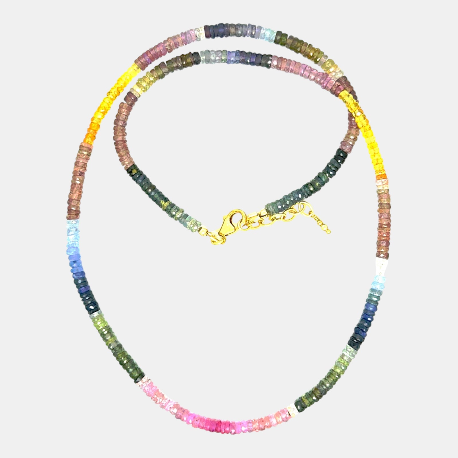 Natural multicolor sapphire necklace with 4mm gemstone beads and gold filled accents
