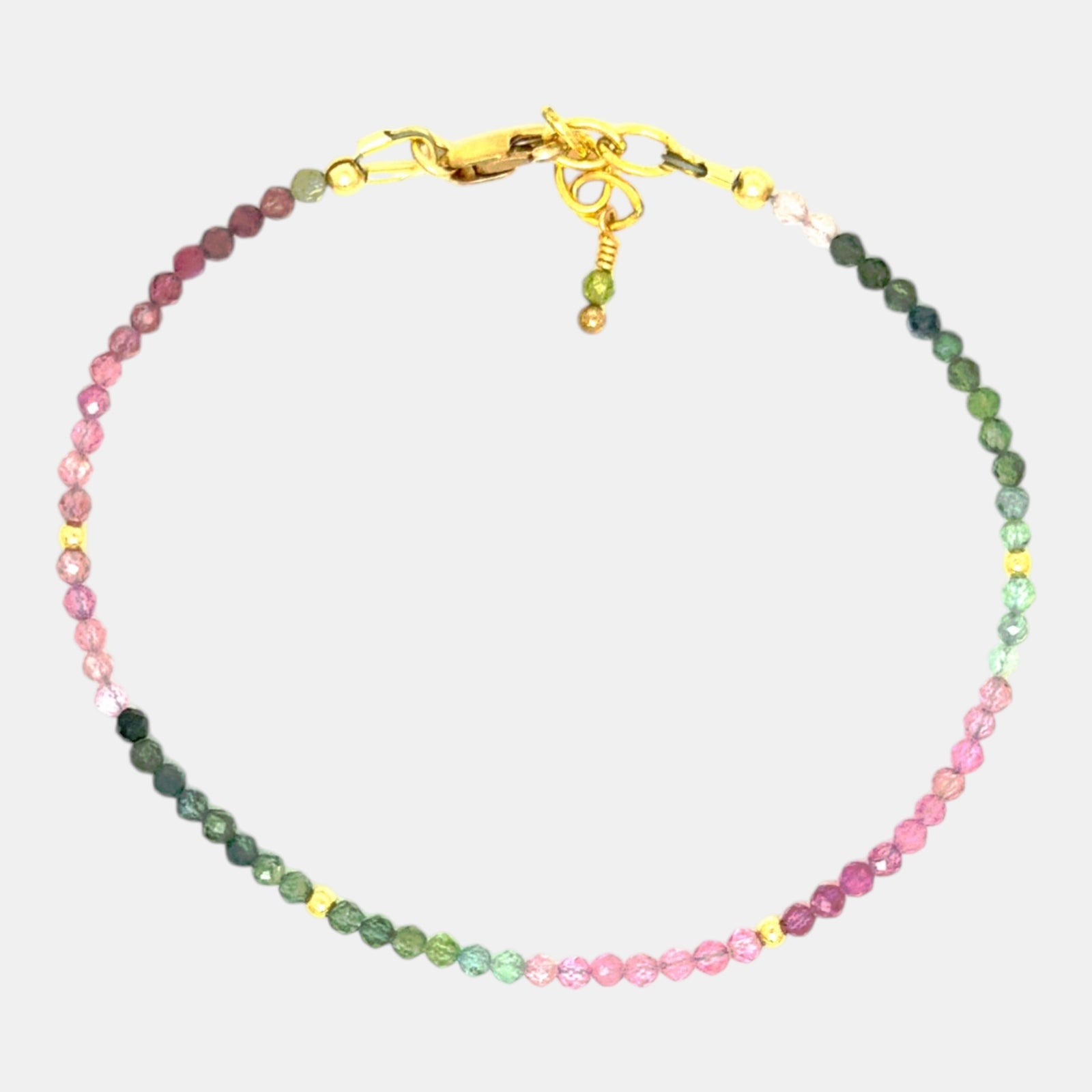 Natural multicolor tourmaline bracelet with 2.4 mm micro faceted beads and gold filled accents
