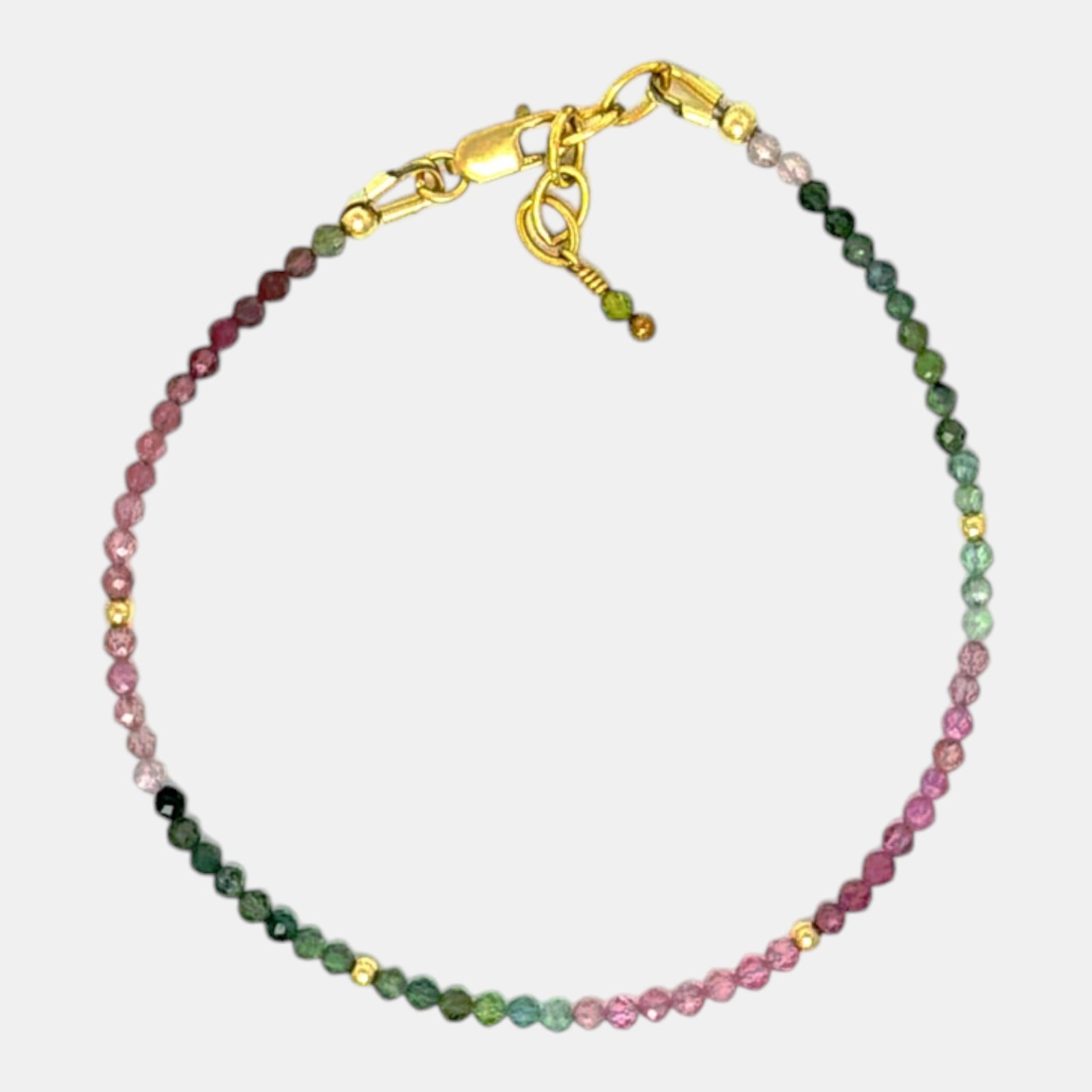 Natural multicolor tourmaline bracelet with 2.4 mm micro faceted beads and gold filled accents
