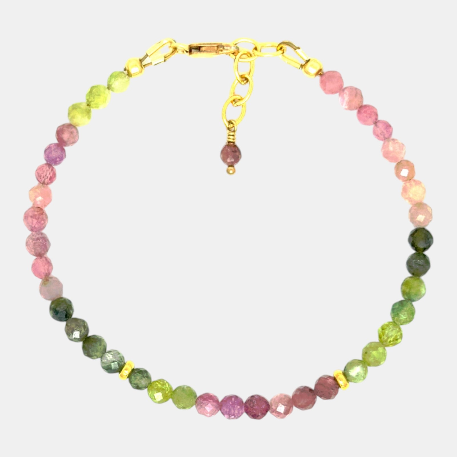 Natural multicolor tourmaline bracelet with gold-filled accents