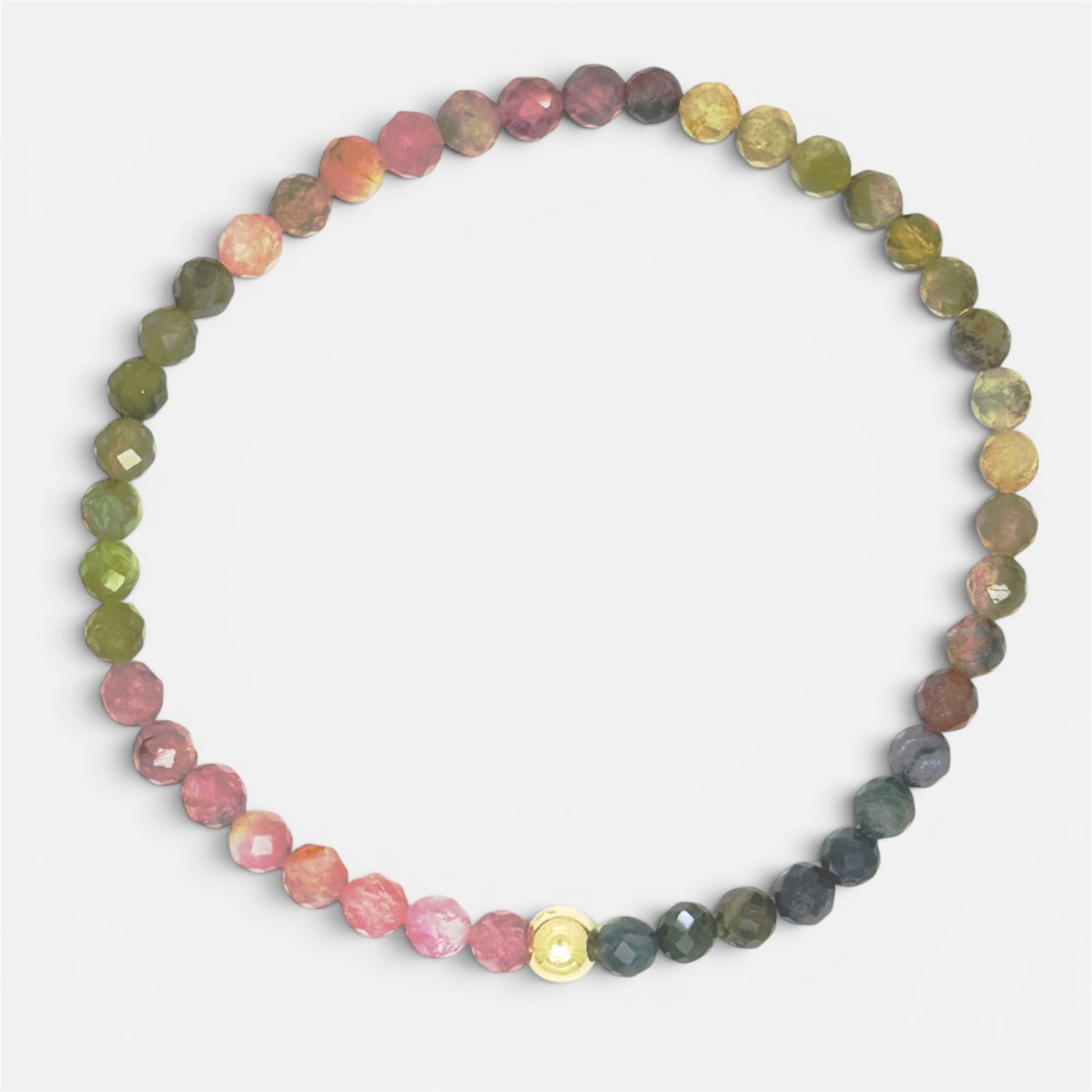 Natural multicolor tourmaline slip-on bracelet with faceted gemstone beads
