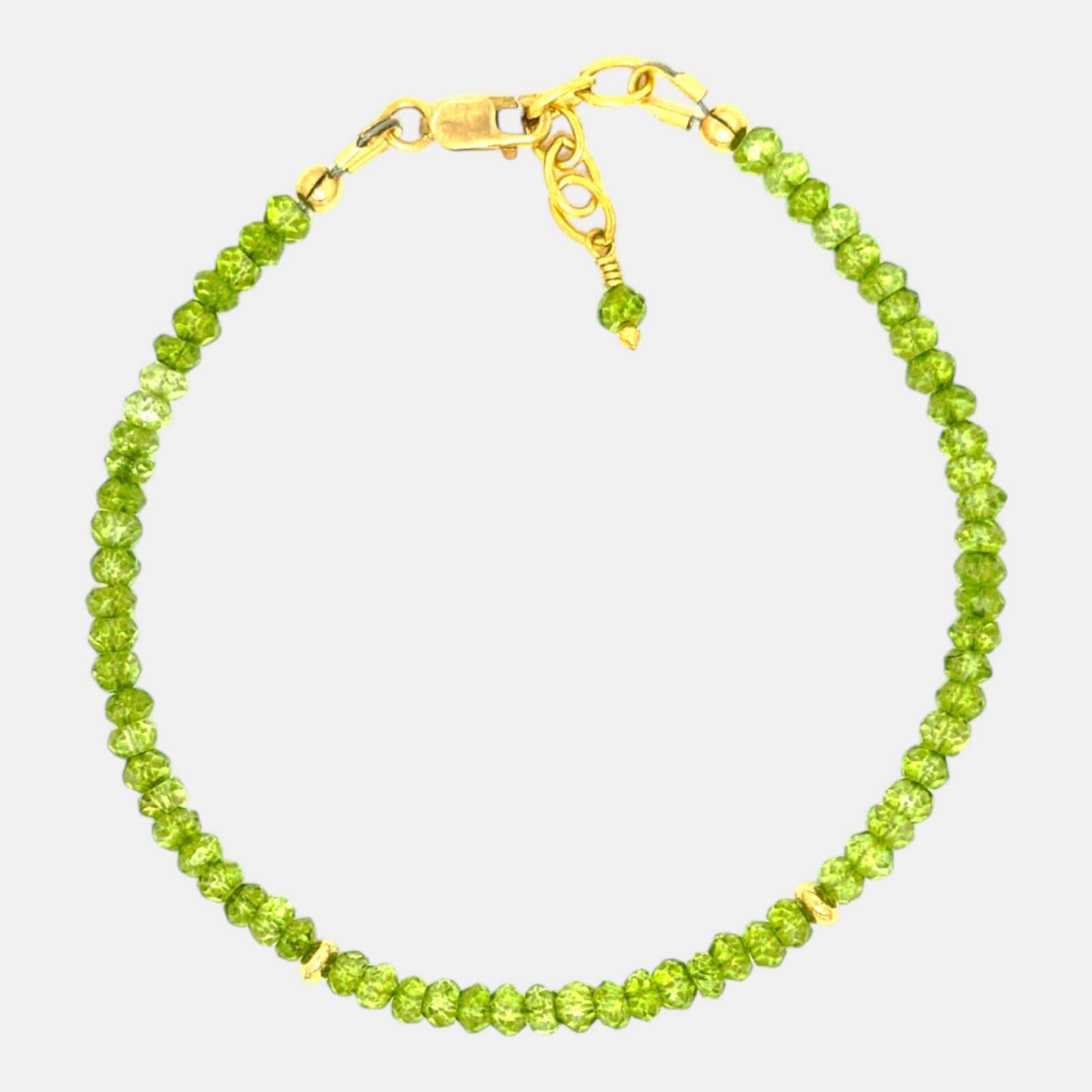 Natural peridot bracelet with gold-filled accent beads.