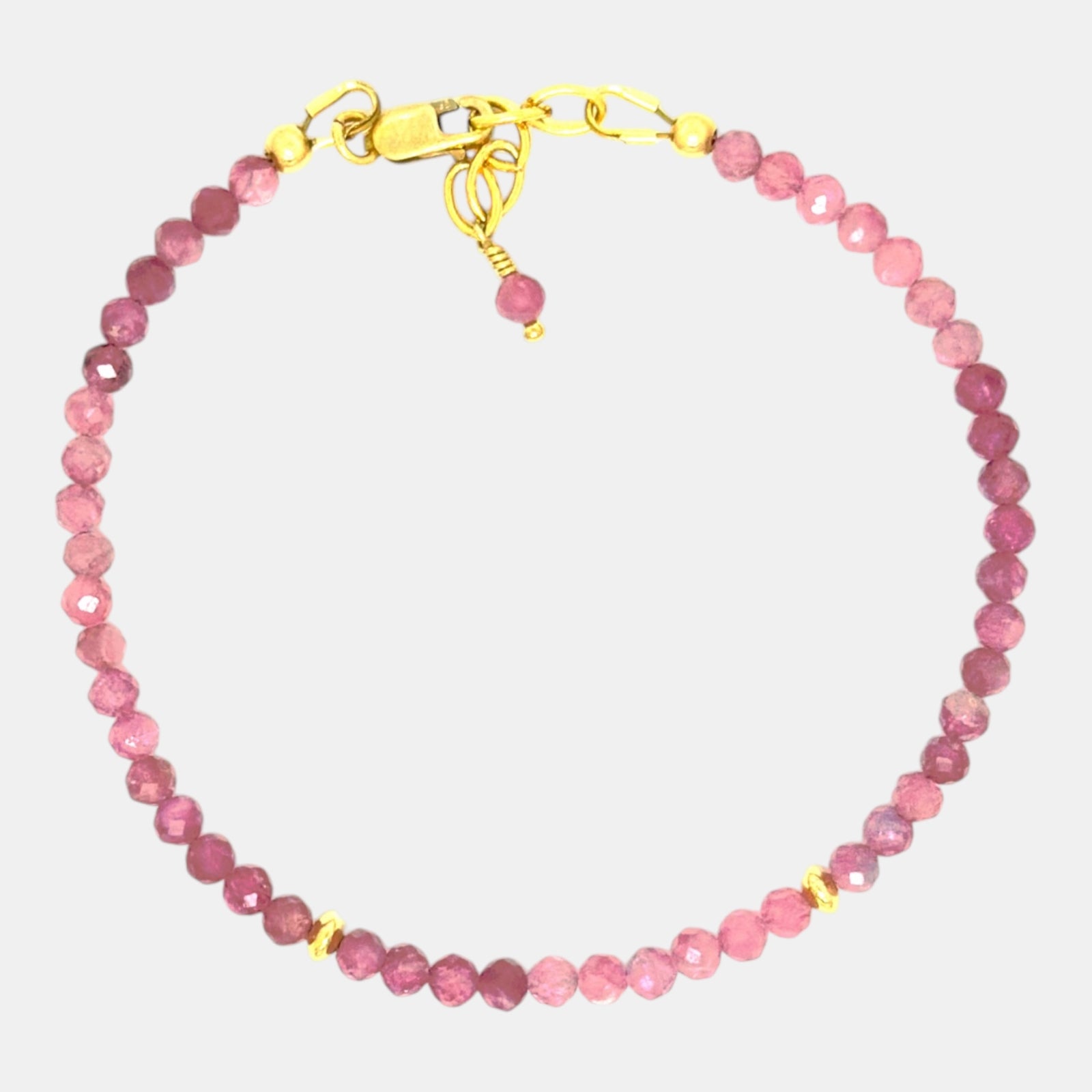 Natural pink tourmaline bracelet with faceted beads and gold-filled accents