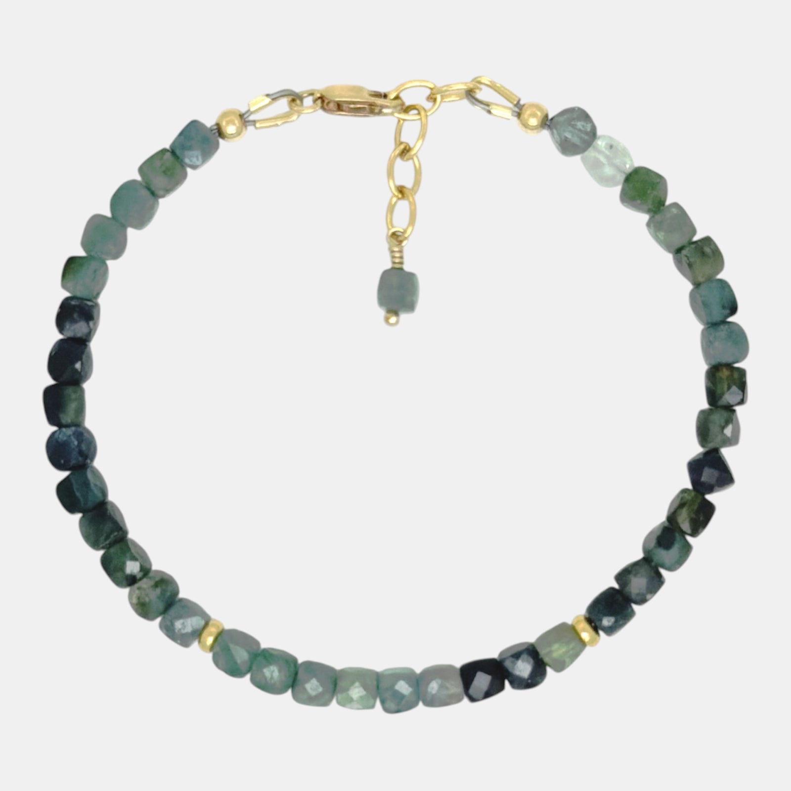 Natural square tourmaline bracelet with faceted green beads and gold-filled accents