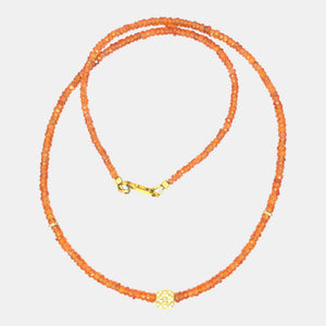 Natural orange sapphire necklace with solid 14K yellow gold diamond pavé center
