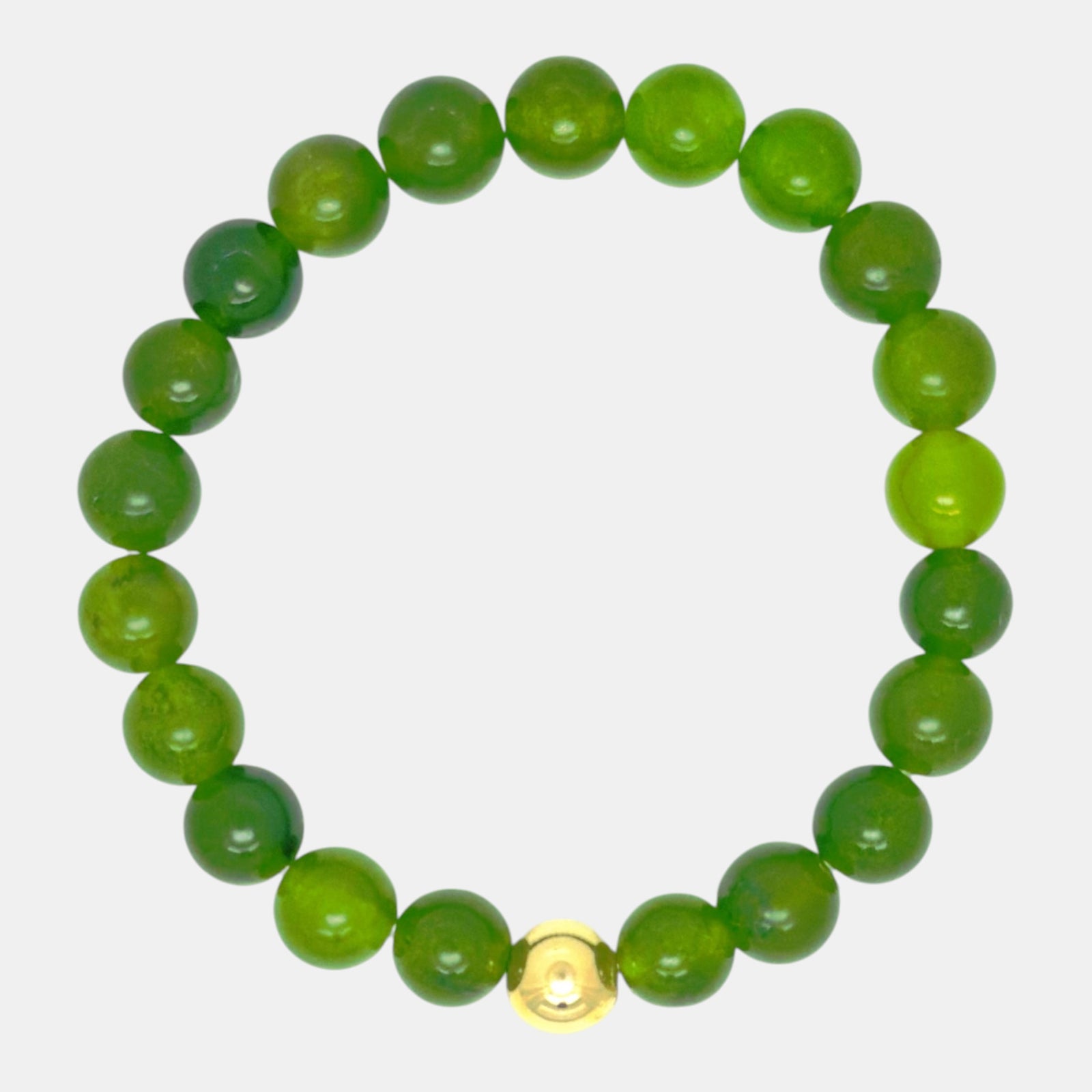 Green chalcedony slip-on bracelet with gold-filled accent bead