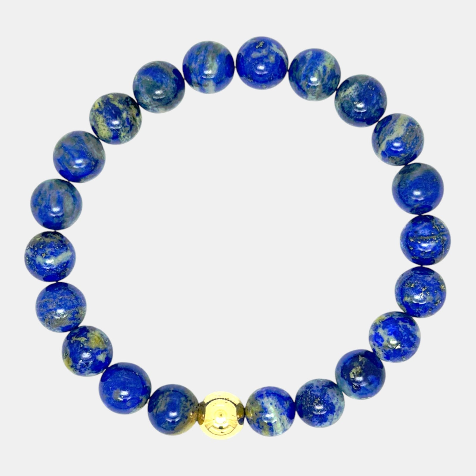 Slip-on lapis lazuli bracelet with 8mm beads and gold filled accent bead