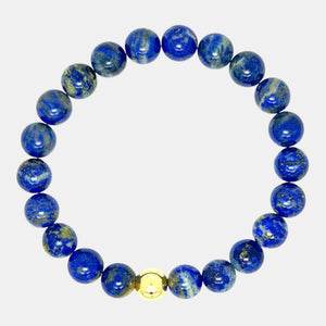 Slip-on lapis lazuli bracelet with 8mm beads and gold filled accent bead