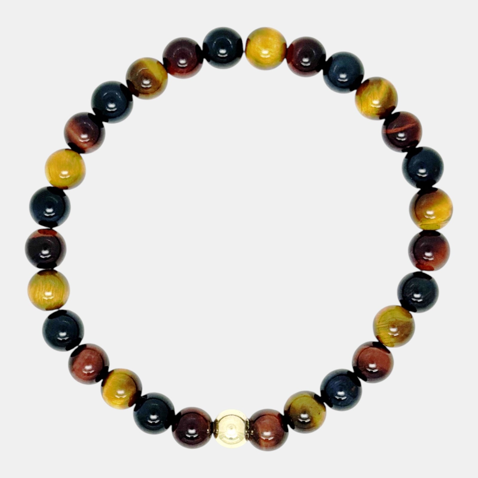 Multi tiger eye slip-on bracelet with gold-filled accent bead