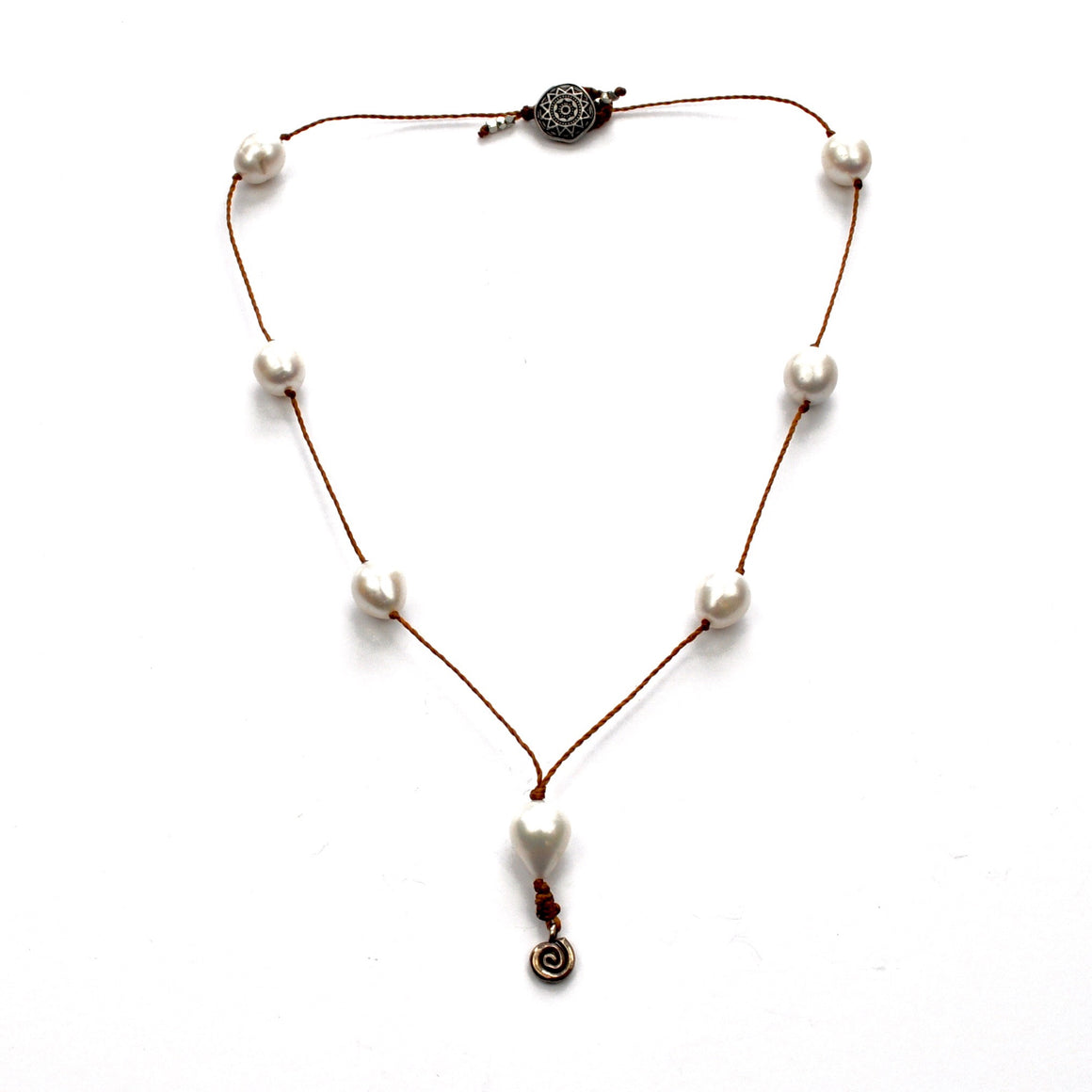 Pearl Station Necklace with Silver Dangle
