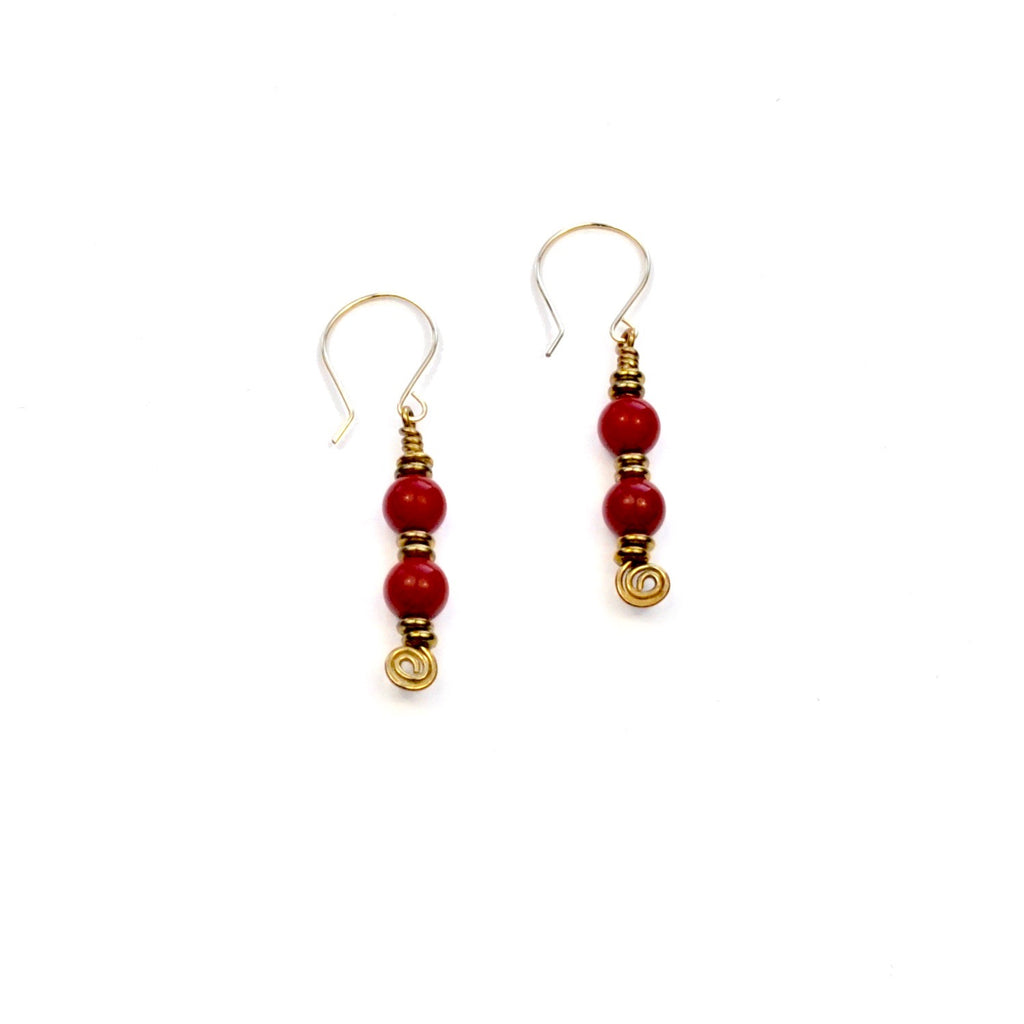 Coral & Brass Earrings